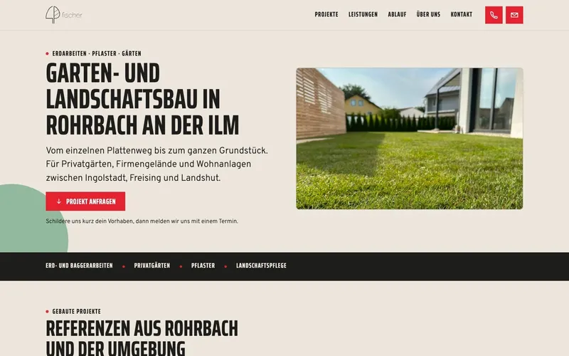 Website von Galabau und Erdbau Fischer, Desktop-Ansicht, gestaltet von FWN Media