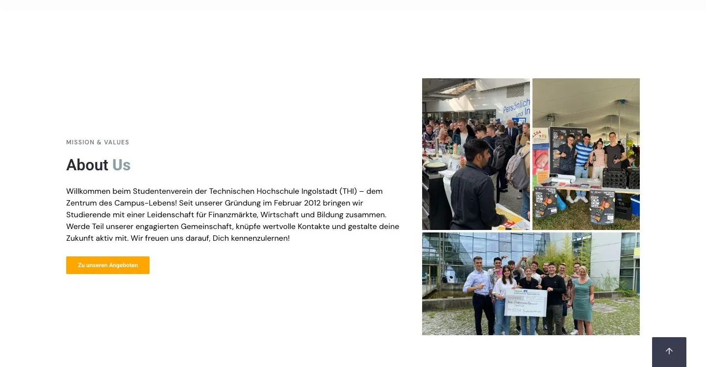 Website von Börsenclub Ingolstadt, Über-uns-Bereich, betreut von FWN Media