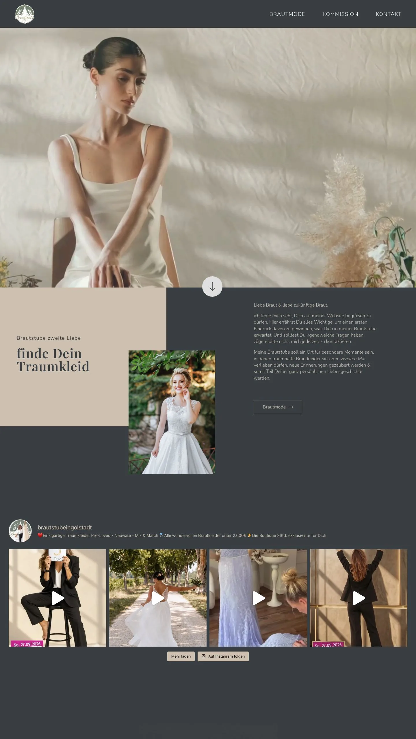 Website von Brautstube - zweite Liebe, Desktop-Ansicht, gestaltet von FWN Media