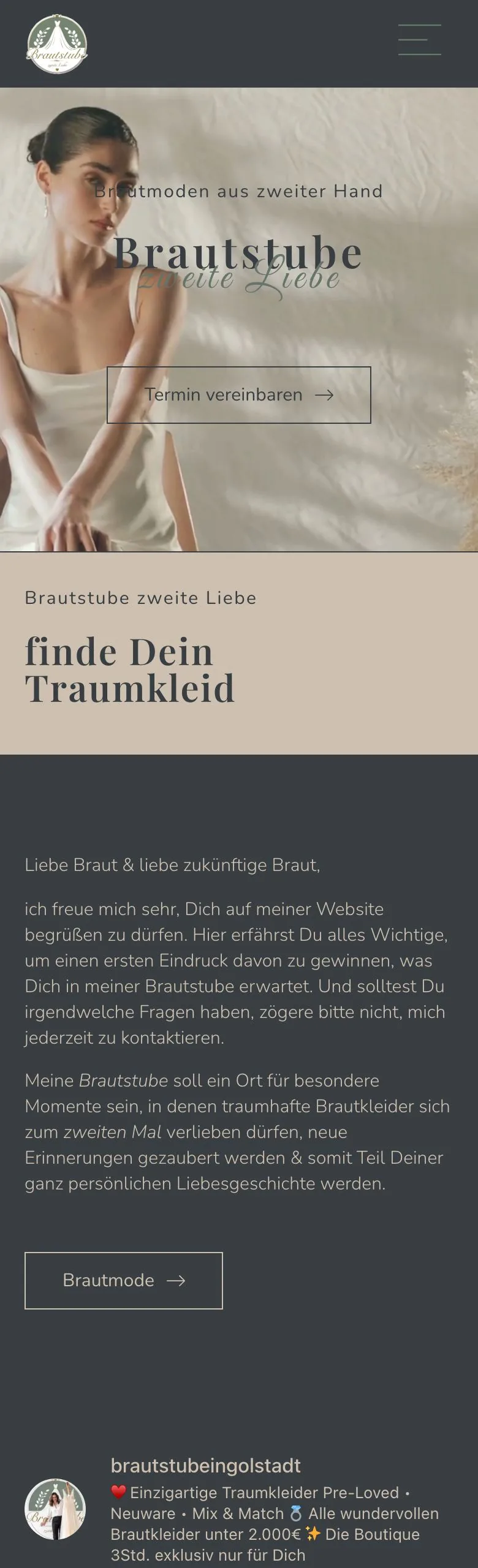 Website von Brautstube - zweite Liebe, Handy-Ansicht, gestaltet von FWN Media