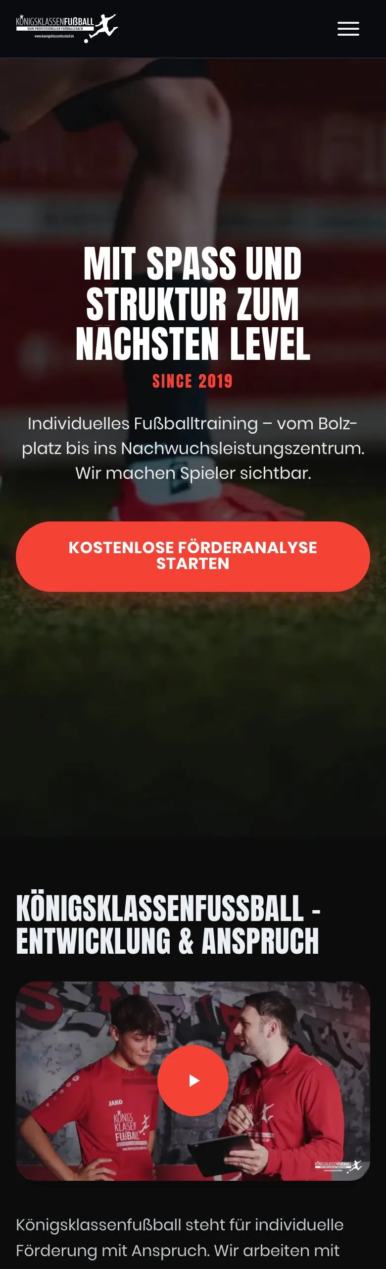 Website von Königsklassenfußball, Handy-Ansicht, gestaltet von FWN Media