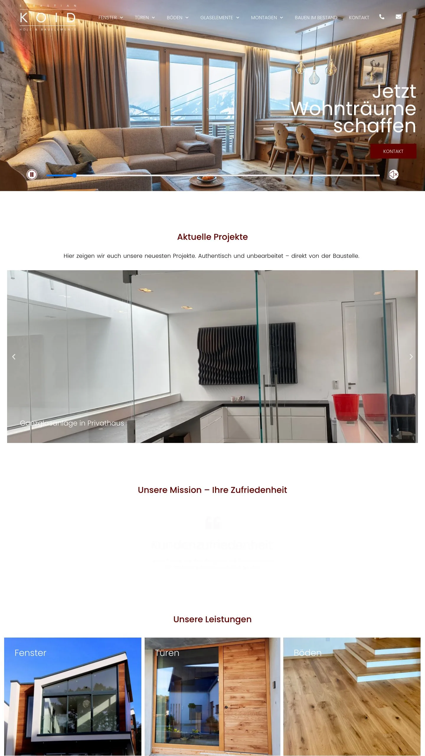 Website von Koid Holz- und Bauelemente, Desktop-Ansicht, gestaltet von FWN Media