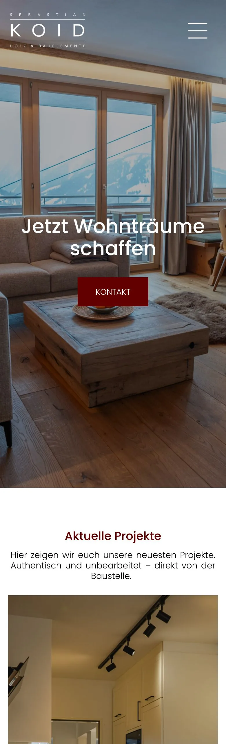 Website von Koid Holz- und Bauelemente, Handy-Ansicht, gestaltet von FWN Media