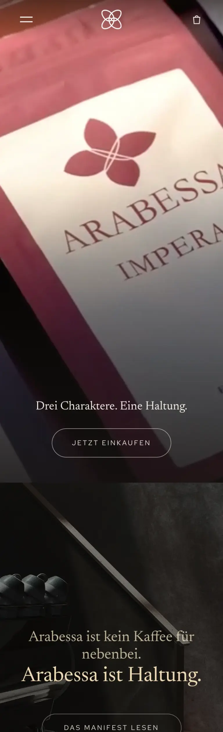 Website von Arabessa Coffee auf dem Smartphone