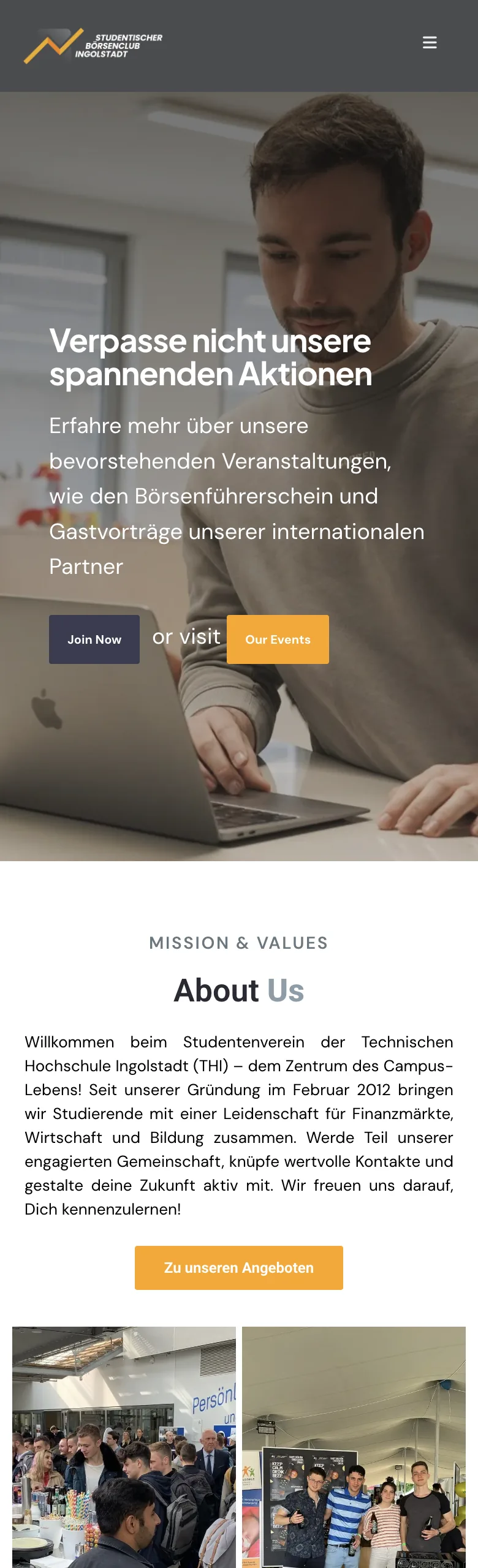 Website von Börsenclub Ingolstadt, Handy-Ansicht, betreut von FWN Media