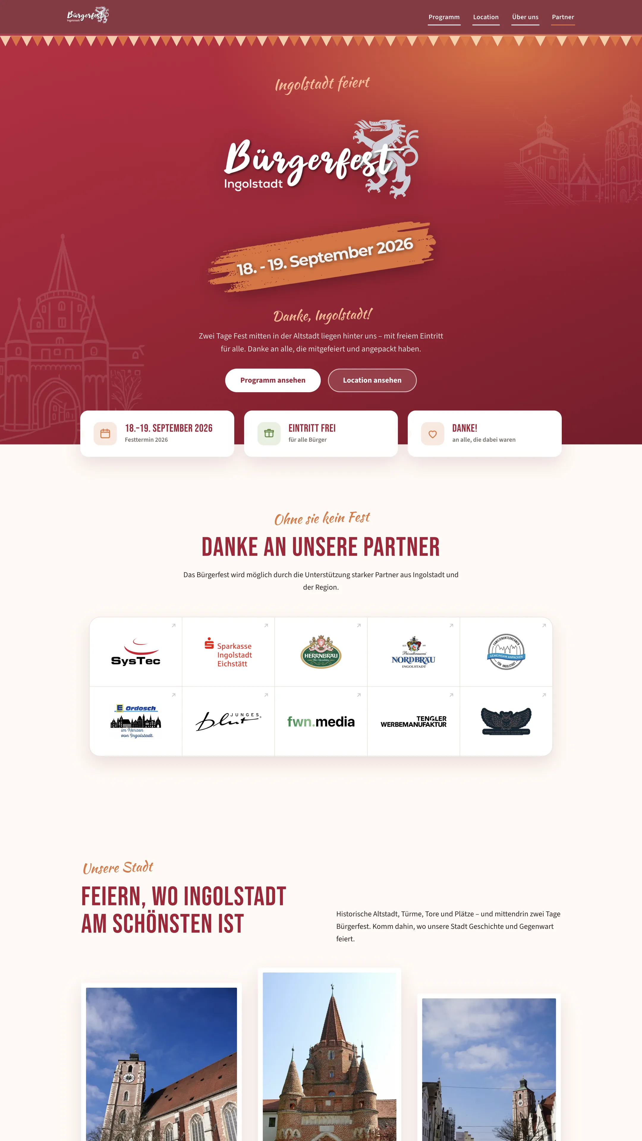 Website von Bürgerfest Ingolstadt, Desktop-Ansicht, gestaltet von FWN Media