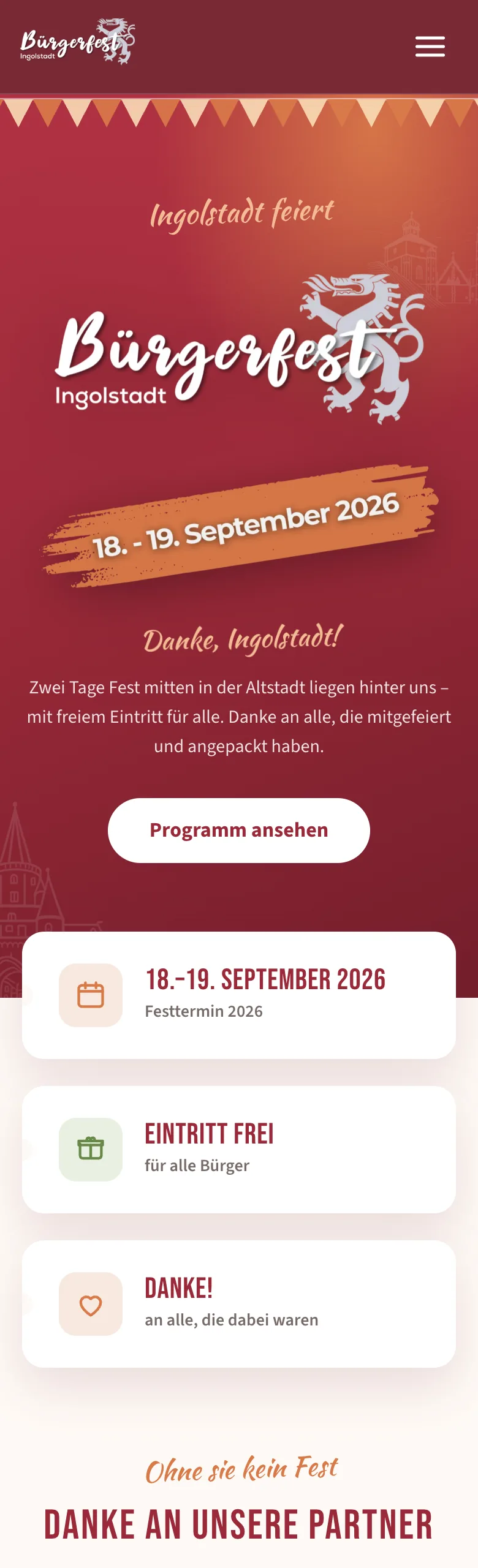 Website von Bürgerfest Ingolstadt, Handy-Ansicht, gestaltet von FWN Media