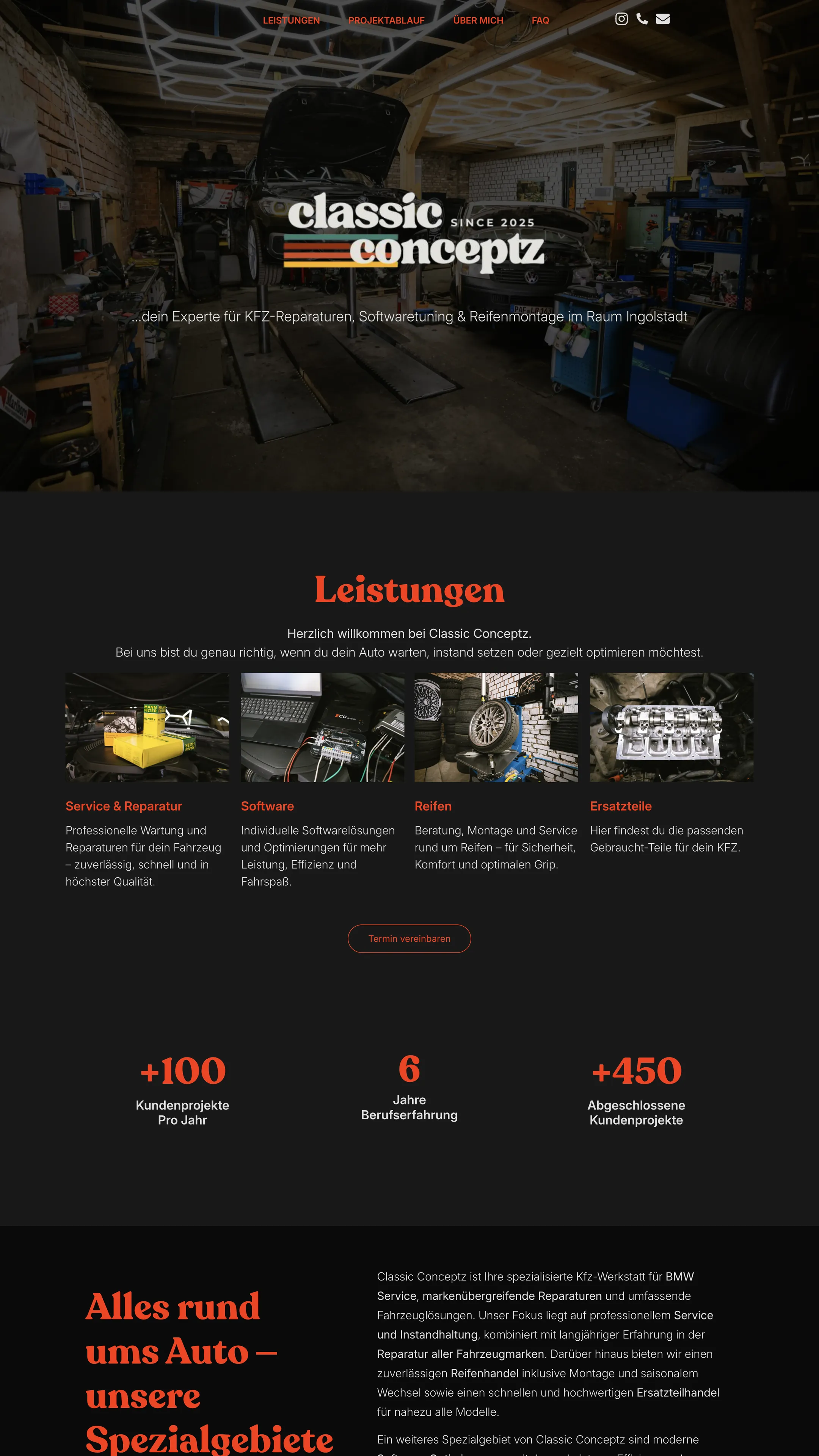 Website von Classic Conceptz, Desktop-Ansicht, gestaltet von FWN Media