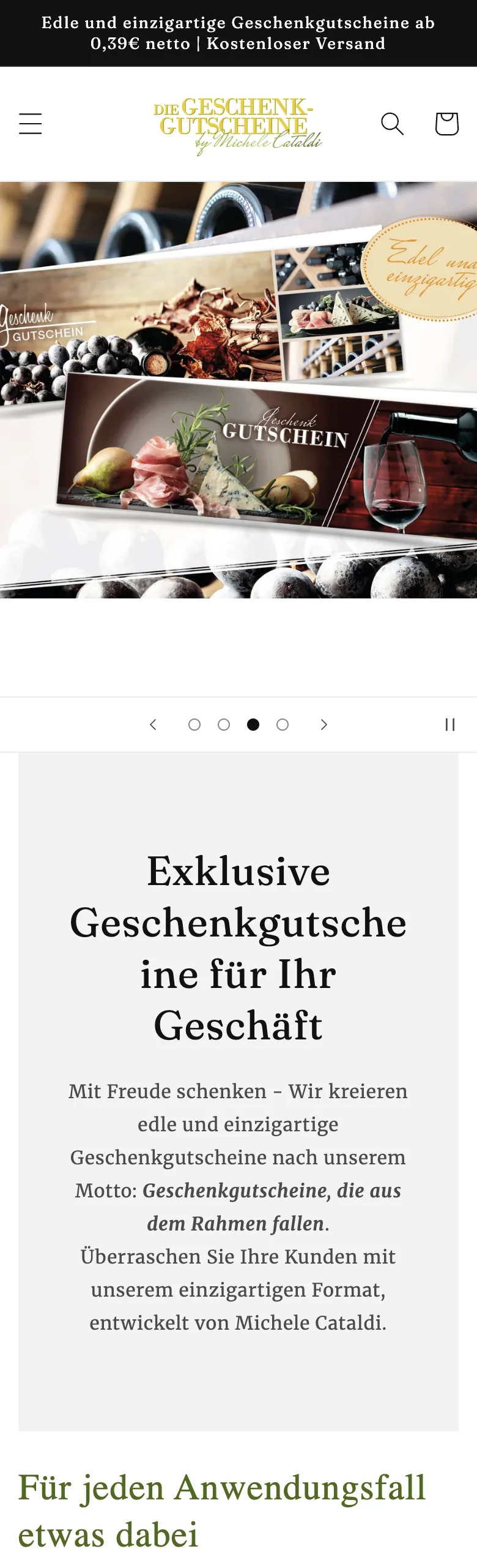 Website von Die Geschenkgutscheine, Handy-Ansicht, gestaltet von FWN Media
