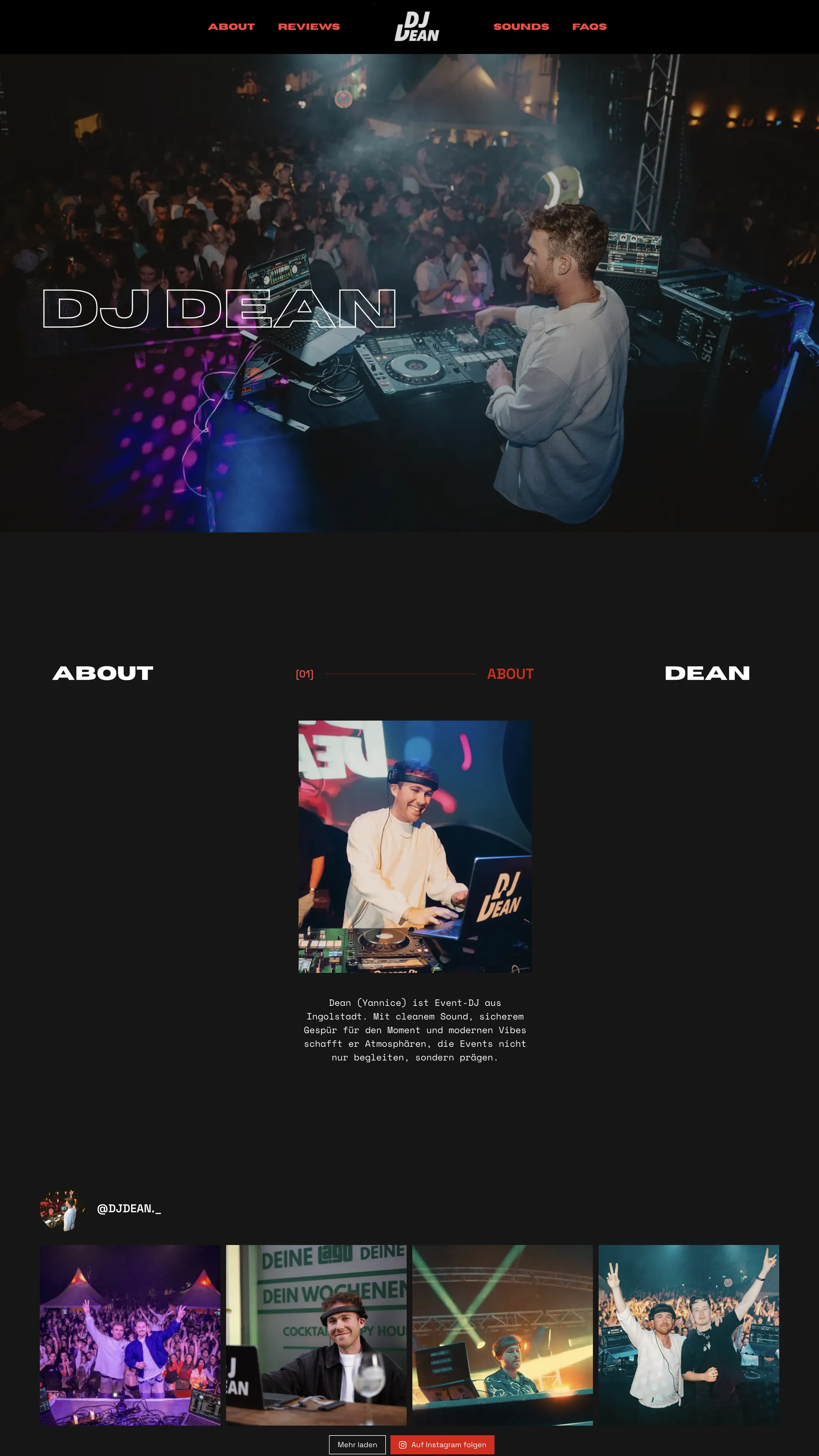 Website von DJ Dean, Desktop-Ansicht, gestaltet von FWN Media