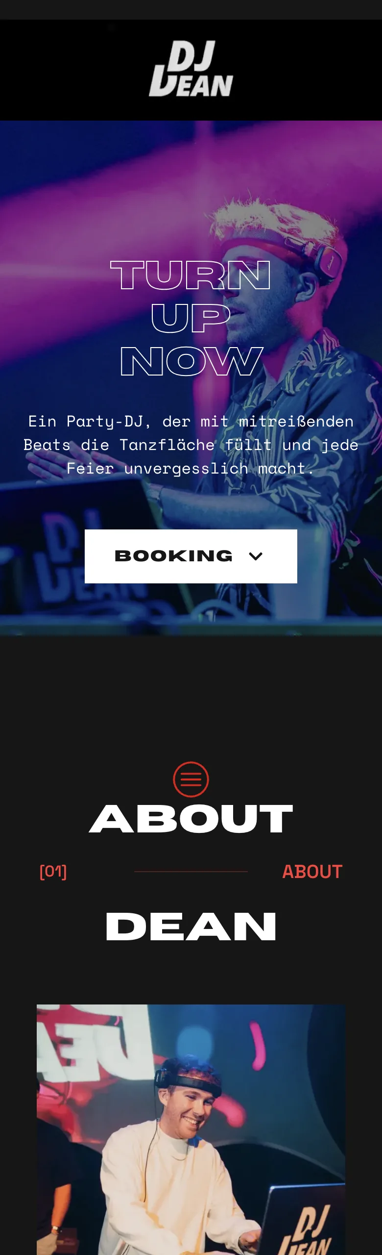 Website von DJ Dean, Handy-Ansicht, gestaltet von FWN Media