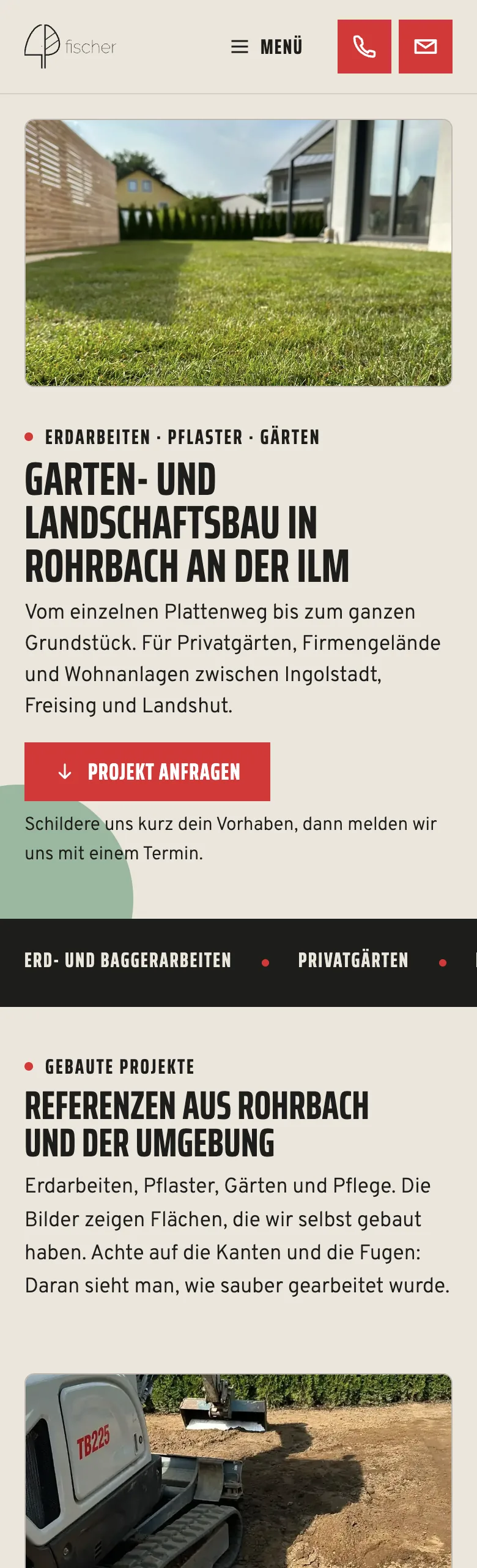 Website von Galabau und Erdbau Fischer, Handy-Ansicht, gestaltet von FWN Media