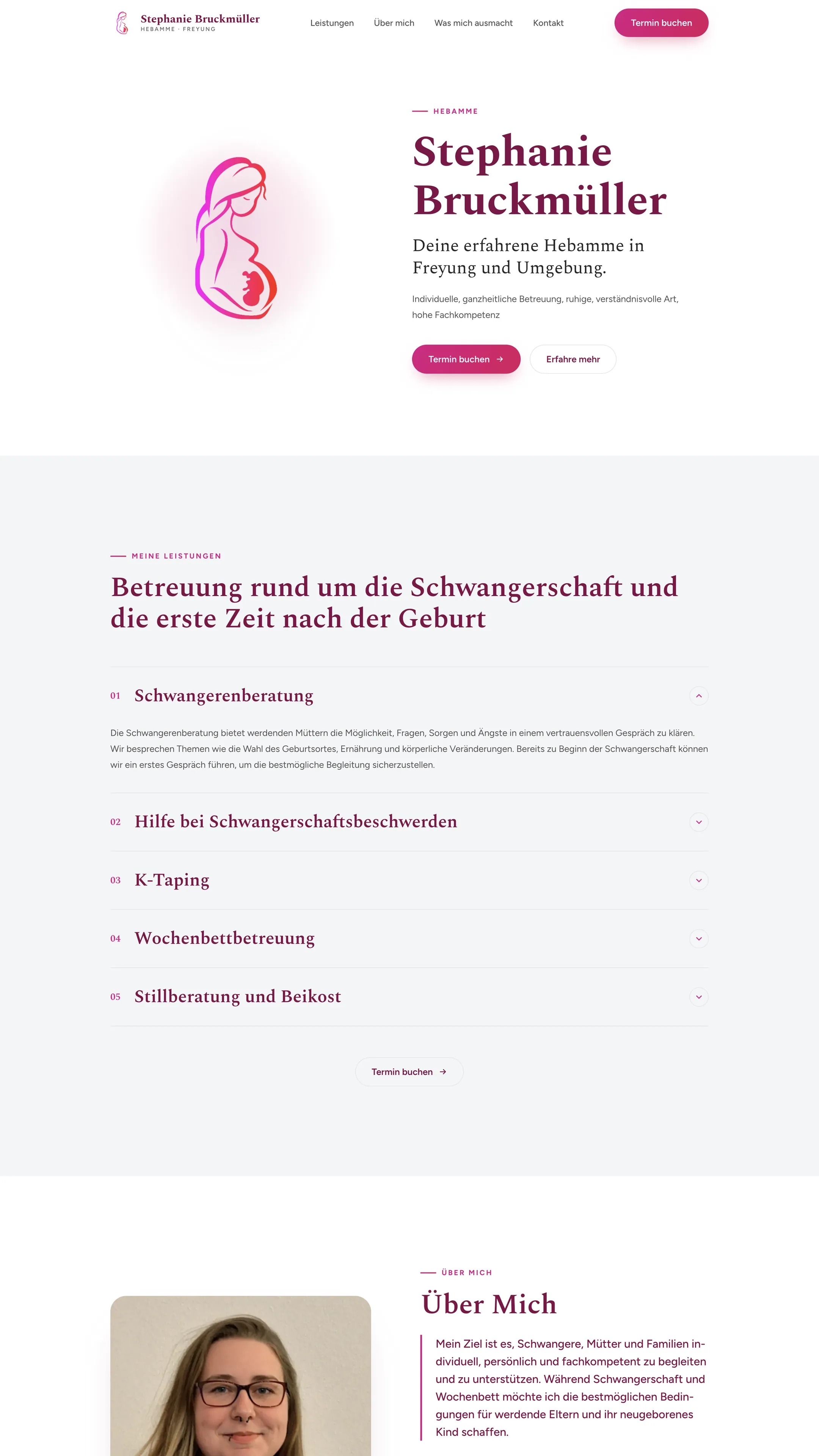 Website von Hebamme Steffi, Desktop-Ansicht, gestaltet von FWN Media