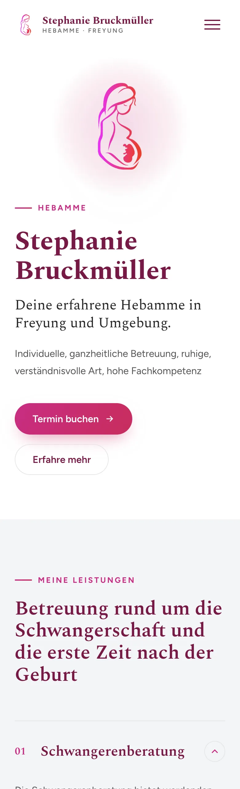 Website von Hebamme Steffi, Handy-Ansicht, gestaltet von FWN Media